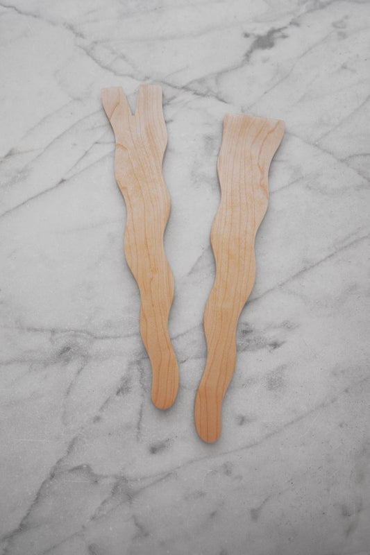 Flat Line - Wavy Salad Set - Walnut, Cherry, or Maple Wood