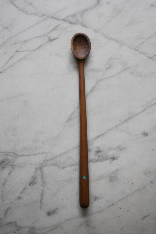 Long Walnut and Turquoise Tasting Spoon